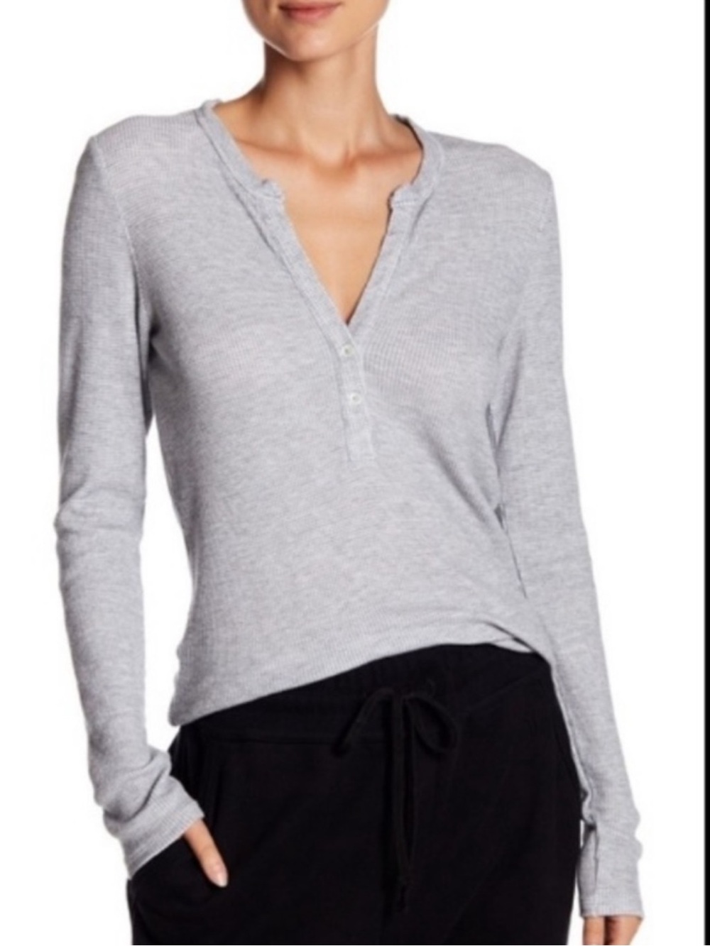 James Perse grey Waffle Henley top. Size 4/XL